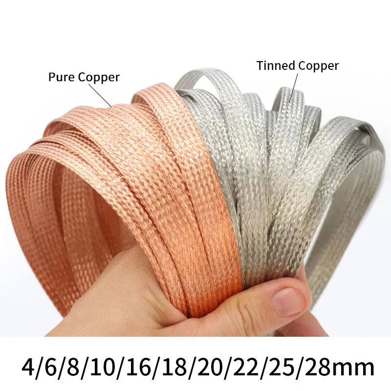

1M/2M/5M Width 2mm ~ 30mm Tinned Plating Copper Braided Sleeve Expandable Wire Cable Screening Shielded Metal Sheath