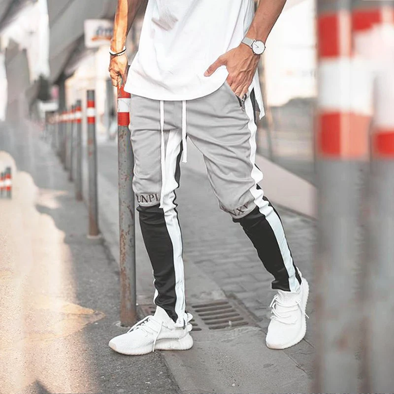 

Men New Casual Trend High Street Retro Patchwork Contrast Pants Cotton Embroidered Sports Fitness Stretch Running Training Pants