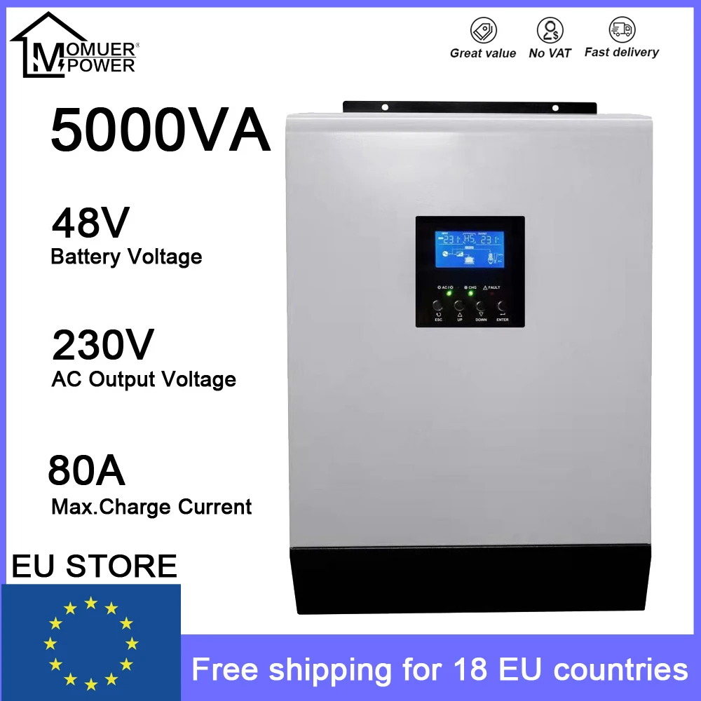 Гибридный солнечный инвертор MPS 5kva, 4000 Вт, 48 В, MPPT 80A, немодулированный синусоидальный сигнал 230 В для питания с компьютерным мониторингом