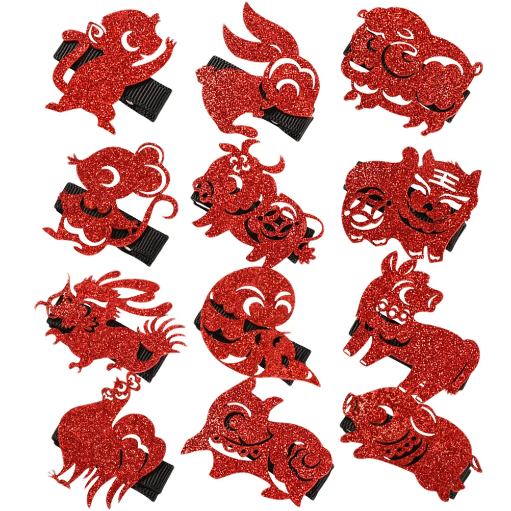 

12Pcs Glitter Paper Cutting Hair Clips Paper Animal Hair Barrette Glitter Hair Decoration