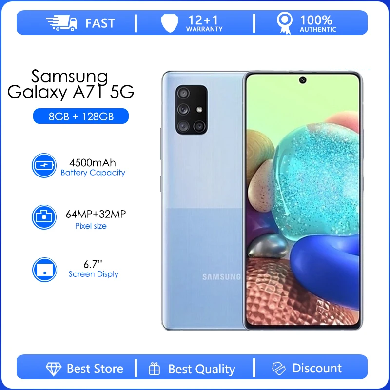 

Восстановленный телефон Samsung Galaxy A71 5G-оригинальный A7160 8 ГБ ОЗУ 128 Гб ПЗУ 6,7 дюйма Exynos Octa Core 4 камеры NFC Phone