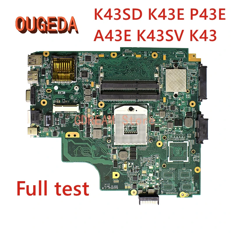 OUGEDA For ASUS K43SD K43E P43E A43E K43SV K43 Laptop motherboard REV2.2 HM65 DDR3 Main board full test