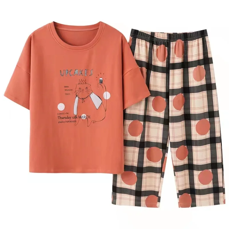 Summer new women's cotton pajamas set short-sleeved shorts thin loungewear loose plus size two-piece plus size