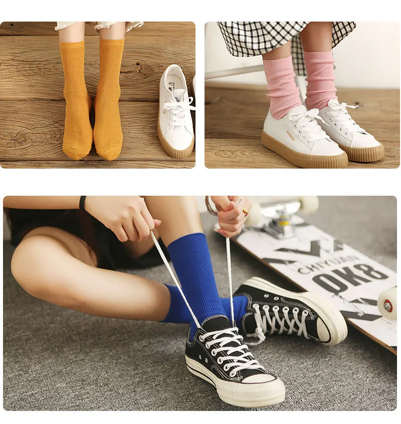 New  Color Harajuku Retro Women Lady Cotton Loose Socks Winter In Tube Korean Purple Blue Yellow Pink Designer Christmas Cute