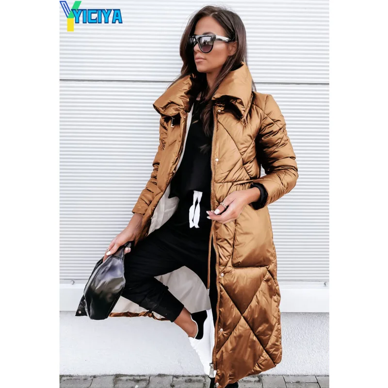 YICIYA Parkas Outwear Woman Winter 2023 Long Sleeve Lapel Long Keep Warm Solid Parkas Outwear Zipper Cotton-Padded Coat Jackets
