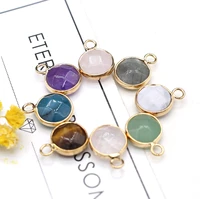 natural stone pendants round shape faceted crystal agate stone charms for jewelry making necklace bracelet earrings