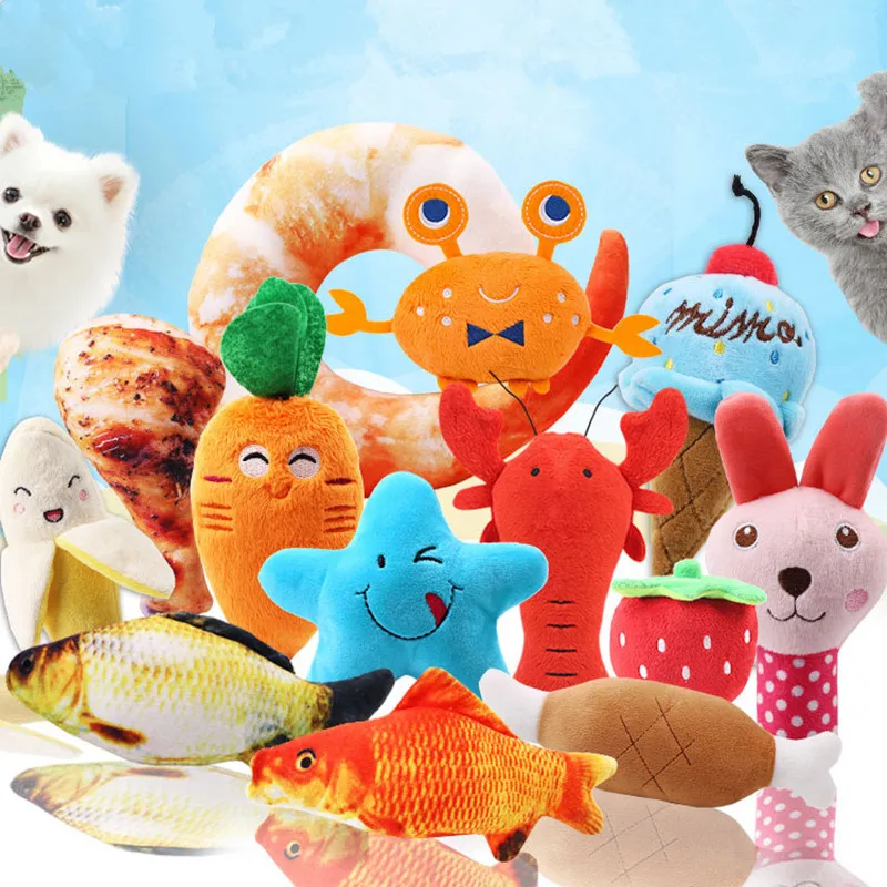 Fruit Animals Cartoon Dog Toys Stuffed Squeaking Pet Toy Cut