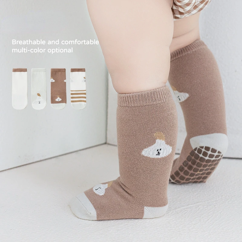 4pairs Autumn Winter Baby Socks Children Cartoon Newborn Toddler Non-slip Floor Sock Mid Tube Knee  Boys Girls Cotton Thick Warm