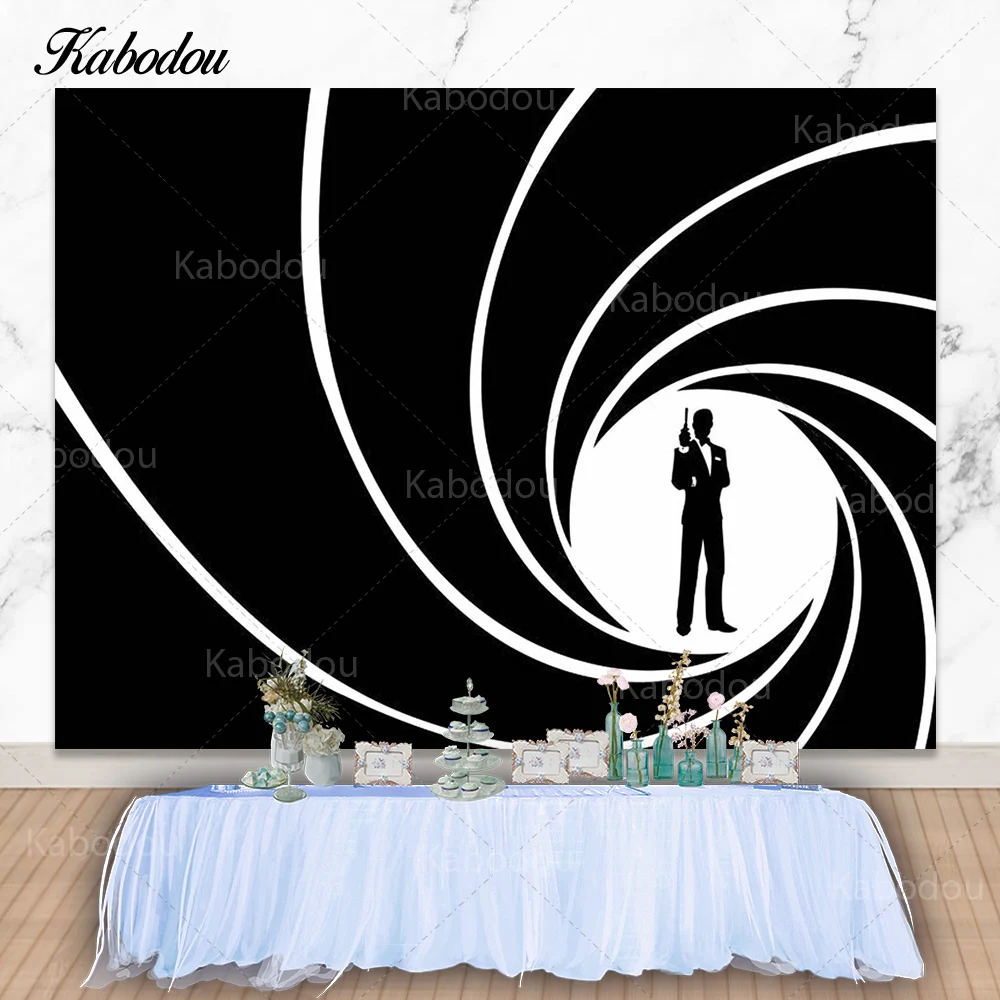 NIHOLIA James Bond 007 For Boys Birthday Photo Backdrop Men Suit Black Photography Background Vinyl Polyester Banner
