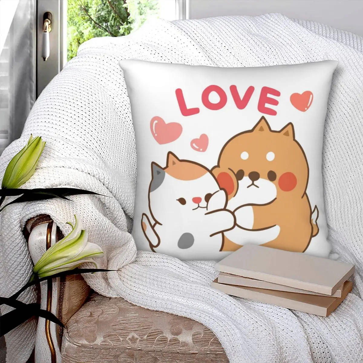 Фото Tonton Friends Yuta And Bella обнимающая квадратная Подушка Чехол из полиэстера и льна с бархатным принтом на молнии декоративная подушка чехол искусст... №3