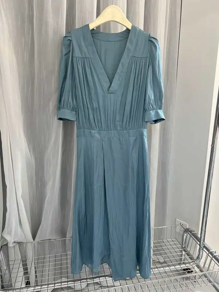 

2023 Spring and Summer Home New V-neck Dress Irregular Short-sleeved Dress Women Midi Dress