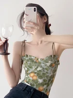 2022 new sweet floral camis women summer vintage slim sleeveless crop tops woman clothing