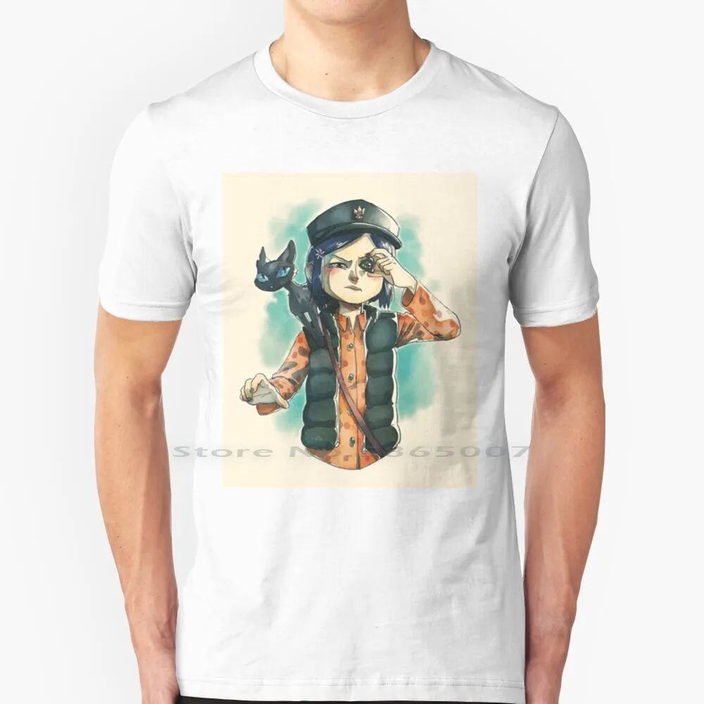 

Футболка Coraline Jones 100% хлопок акварель Коралина Джонс Кот оранжевый зеленый синий панк Жуткий Хэллоуин большой размер 6xl футболка в подарок