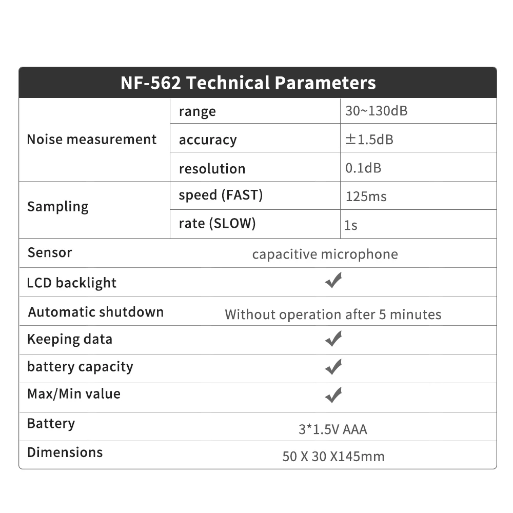 NOYAFA NF-562 Высокоточный измеритель уровня звука детектор децибел ручной шумомер 30 ~