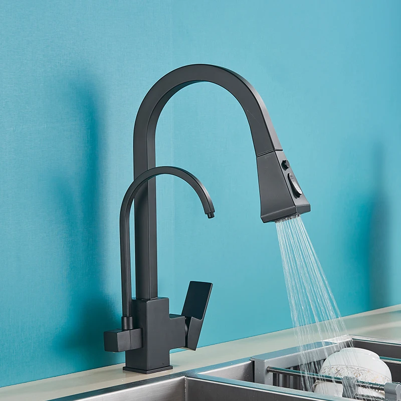 

Pure Water Kitchen Faucets Black Pull Out Purification Filter Tap 3 Way Mixer Torneira Para Cozinha De Parede Crane