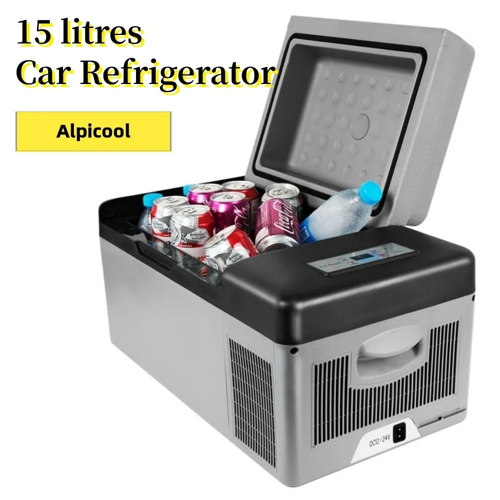 Alpicool 15L Car Refrigerator Portable Freezer Cooler Icebox DC 12V 24V AC 220V With USB Port and Compressor Fast Refrigeration