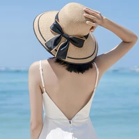 sun hat foldable wide brim floppy girls soft shaped straw hat beach women summer hat uv protect rolled up travel cap bow cap