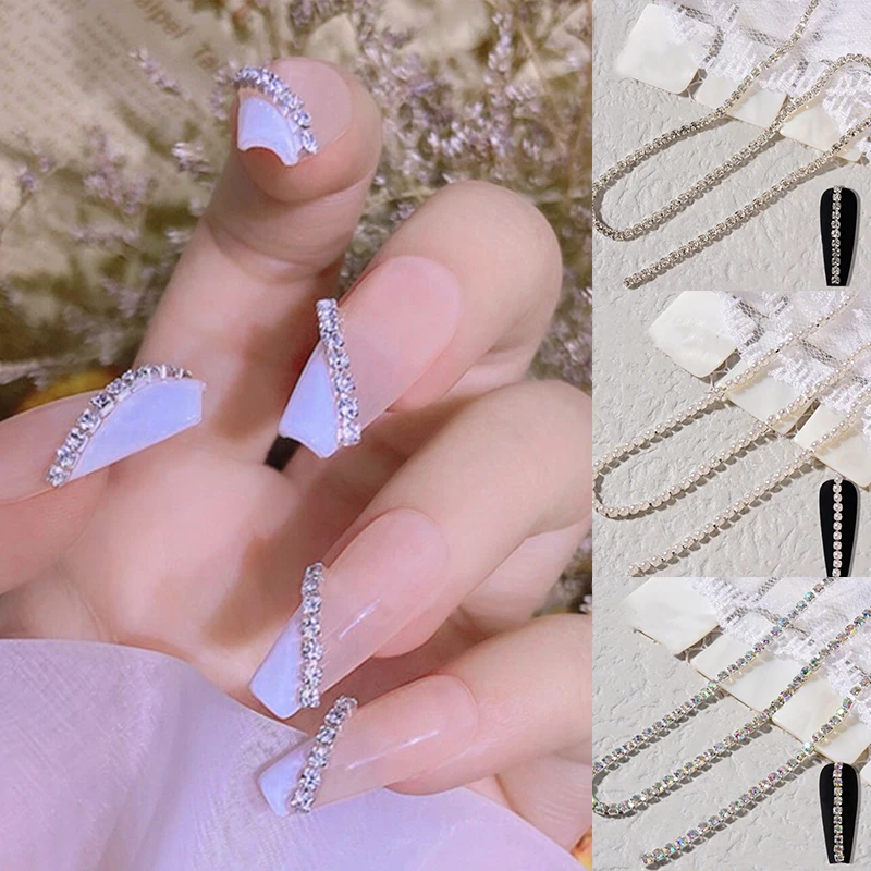 

25cm Nail Rhinestone Chain Jewelry Pearl Diamond 3D Metal Silver AB Crystal Nail Decor DIY Art Can Be Cut Ornament Accessory