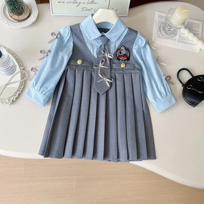 garnitury dziewczęce jesienno-wiosenna koszula z długim rękawem + kamizelka spódnica moda dziewczynka sukienka sukienki dziecięce jesień maluch