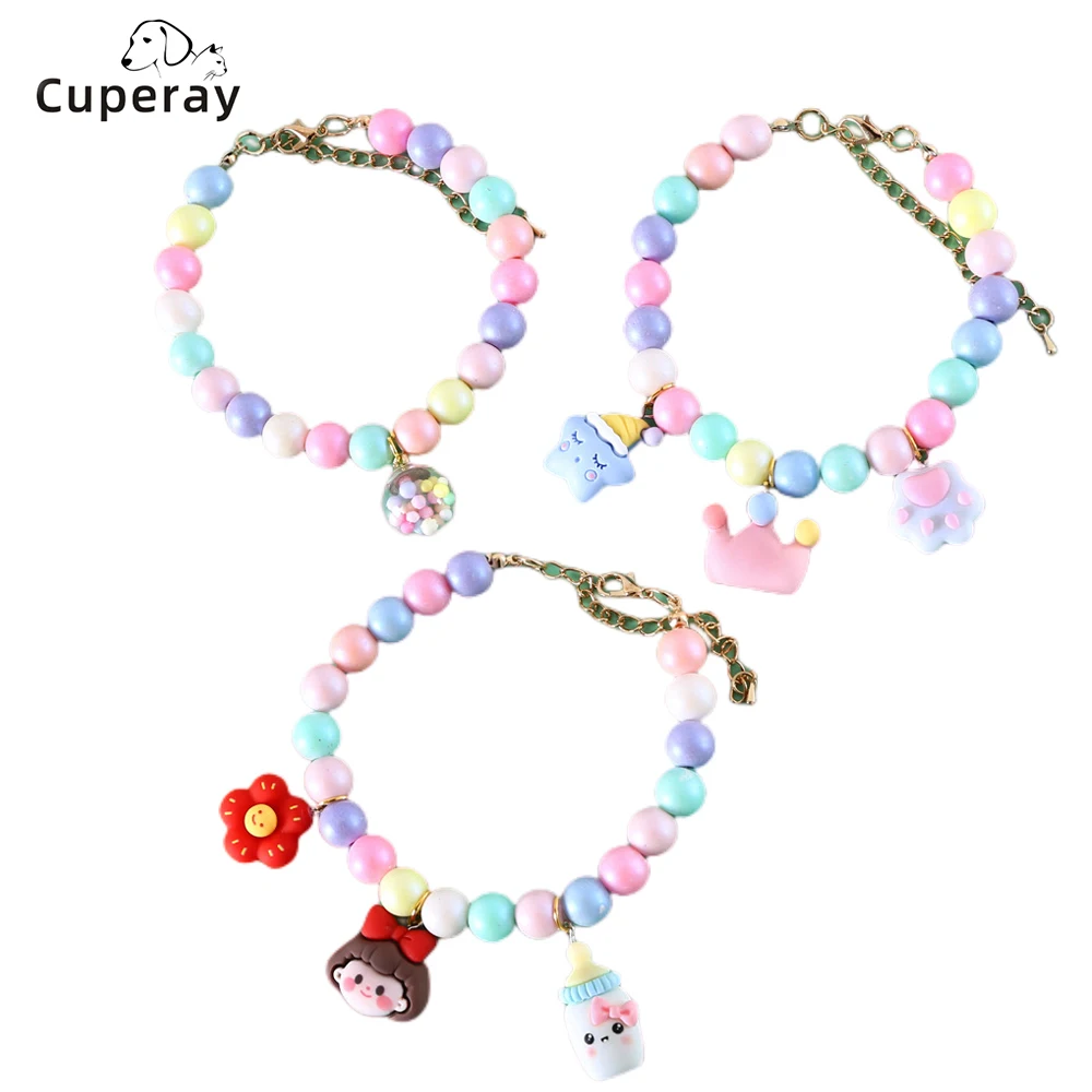 

Cat Collar Necklace Macaron Dreamy Cute Fairy Cat Collar with Pearl Crown Flower Birthday Necklace Accessories for Cats Puppies