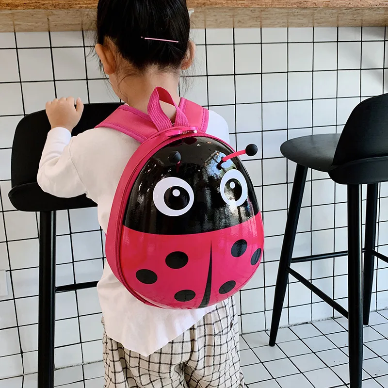 2022 New Eggshell Children's Bag Foreign Style Ladybug Pattern Kindergarten Boys and Girls Students Class Backpack Schoolbag