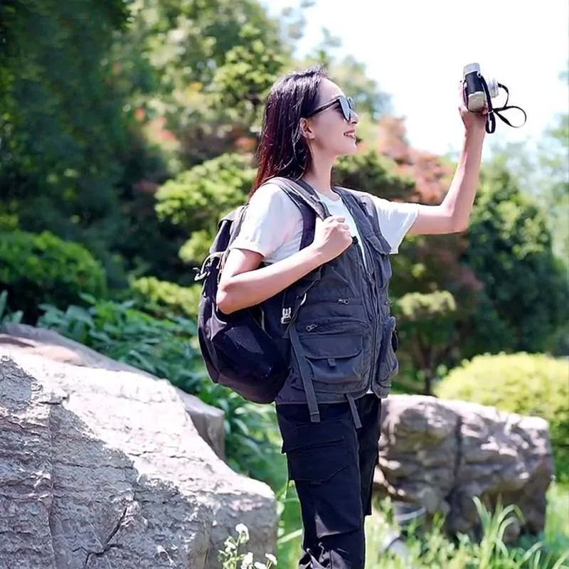 Men's stand collar spring/summer polyester cross-border vest casual multi bag workwear top outdoor photography fishing camisole