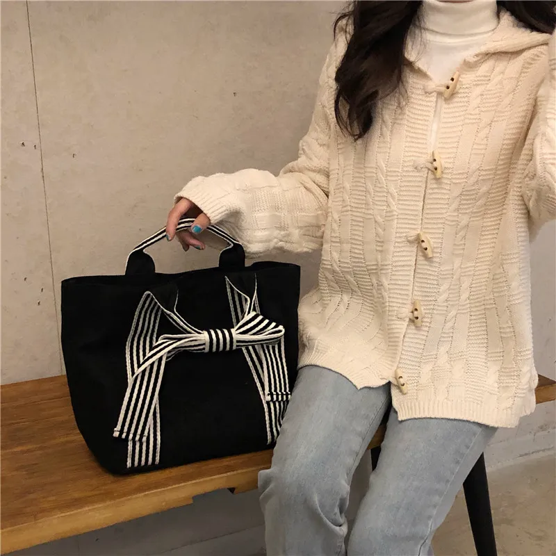 Bowknot Canvas Bag  Fashionable  Minimalist Women's Handbag