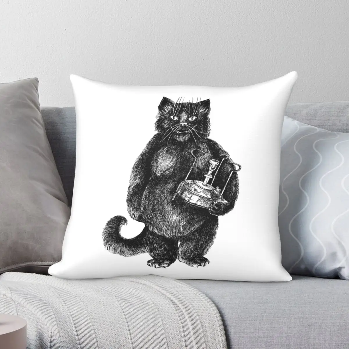 

Квадратная подушка Behemoth с изображением кошки, искусственная подушка из полиэстера, льняной бархатной ткани, Декоративная Подушка на молнии...