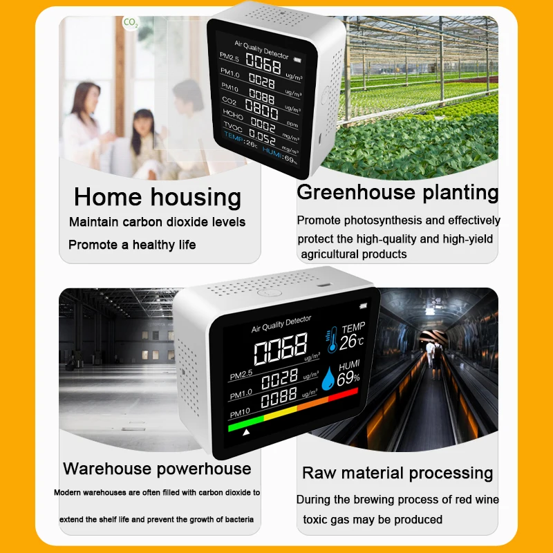 8 In 1 CO2 Meter Detector Multifunctional Thermohygrometer Home Intelligent Gas Analyzer Household Digital Air Pollution Monitor |
