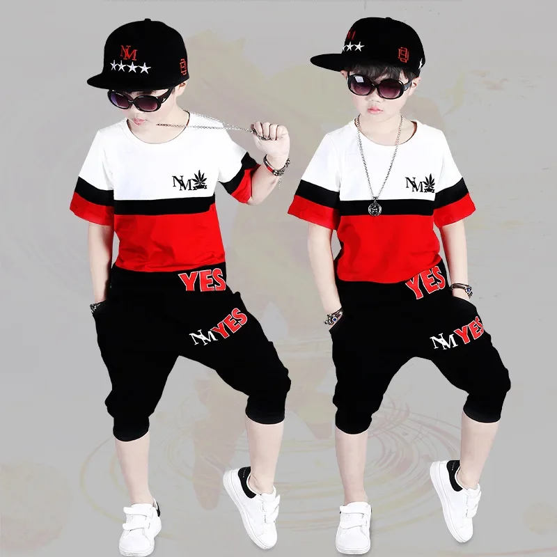 

Summer Children Clothes Sets for Baby Boys Fashion Splicing T Shirt + Pants Tracksuit 2023 New Kids Short Sleeve Sport Suit