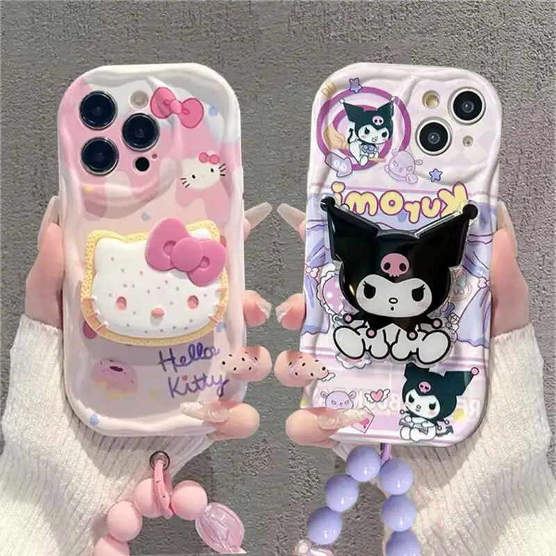 Чехол для телефона Kuromi с браслетом Hello Kitty IPhone 16 15 Pro Max 14 11 12 13 Mini XR 8 7 Plus X XS SE Sanrio