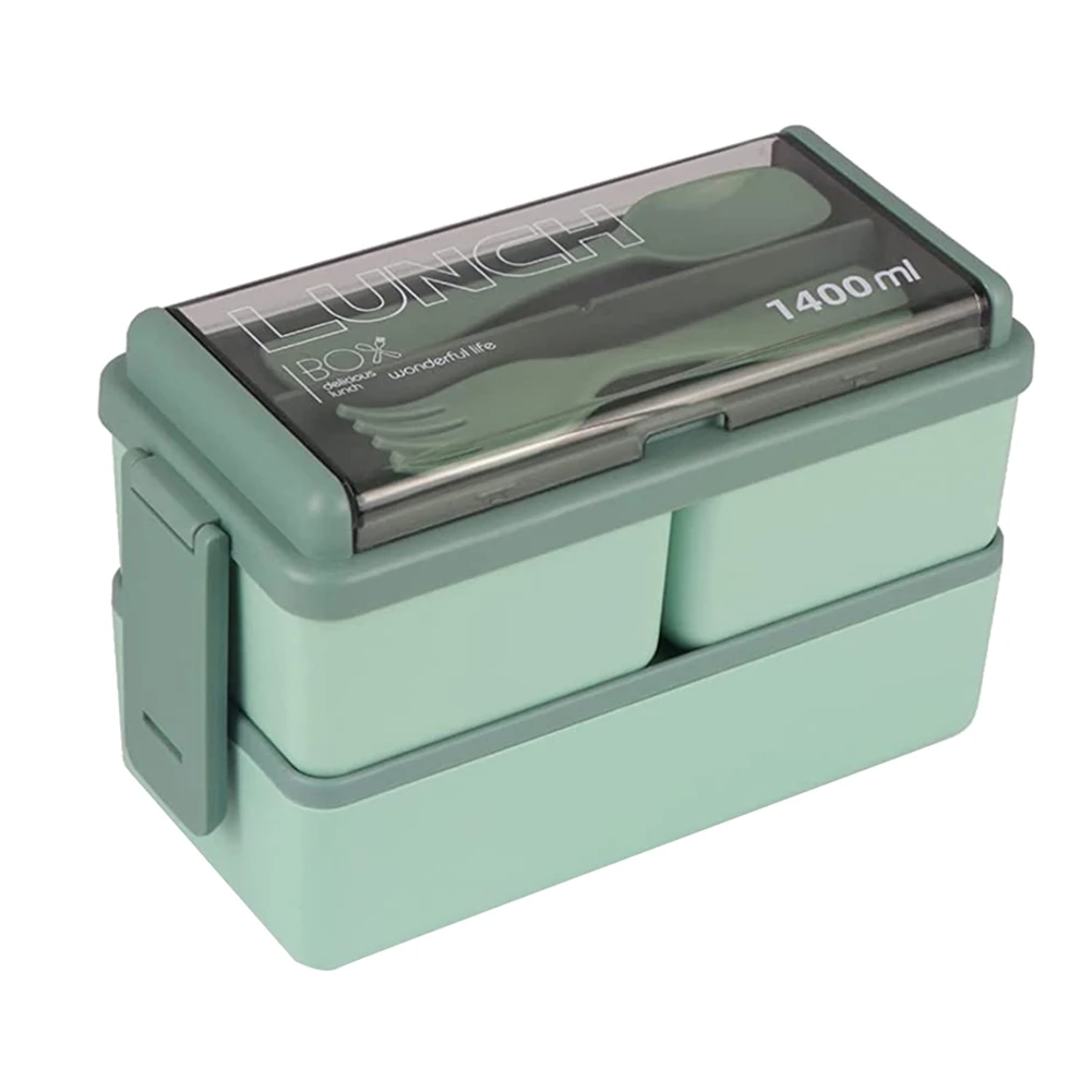 

Bento Box Kit, 47,35 OZ Bento Box Ланч-бокс для взрослых, 3 с отделениями бенто Ланч-бокс, контейнеры для еды для взрослых, зеленый
