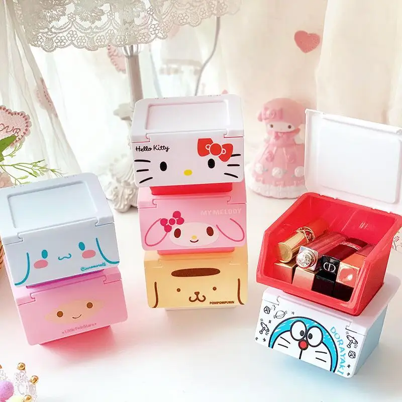 

Kawaii Sanrio Cartoon Desktop Storage Box Cute Hello Kitty Sorting Box Multi Layer Jewelry Cosmetic Box Creative Birthday Gifts