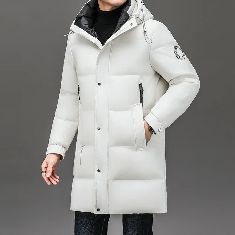 Длинный пуховик с капюшоном Мужская гусиная подкладка Роскошная дизайнерская