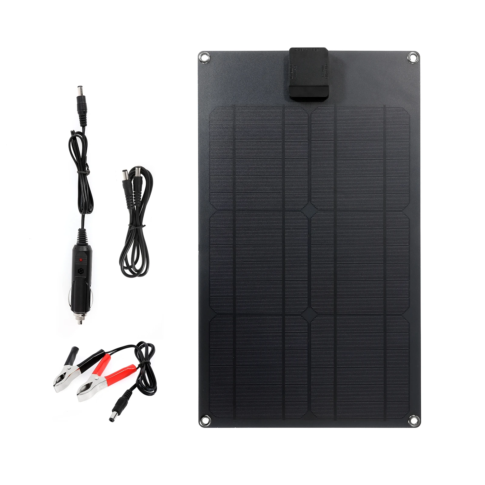 18V Solar Panel with Car Charging Cable and Alligator Clip Cable for Mobile Phones Car Battery Power Bank USB Type C Dual Port