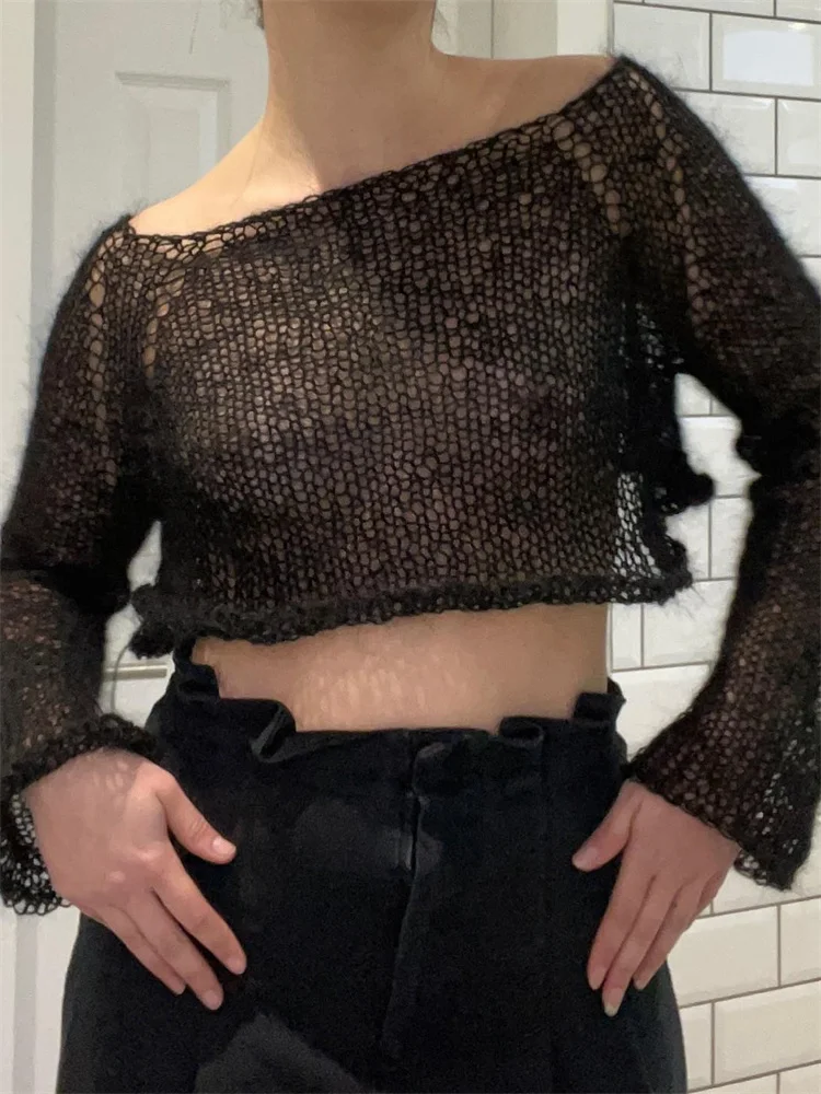 

Трикотажные женские летние футболки hirigin, Клубная одежда для вечеринки, укороченные топы Y2K, новинка 2022, сексуальные прозрачные Футболки с д...