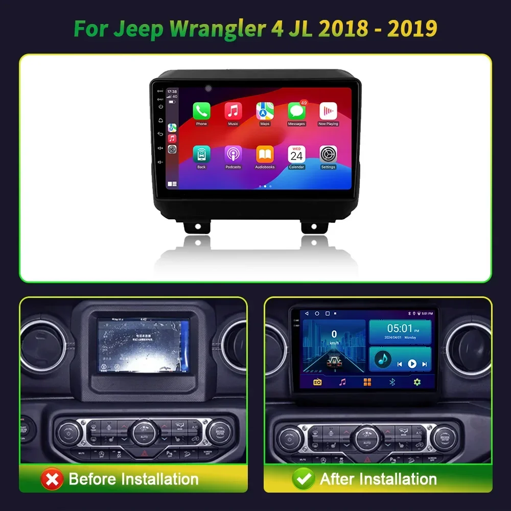 Автомобильное радио Android 13 для Jeep Wrangler 4 JL 2018-2019 5G WIFI IPS сенсорный экран 9