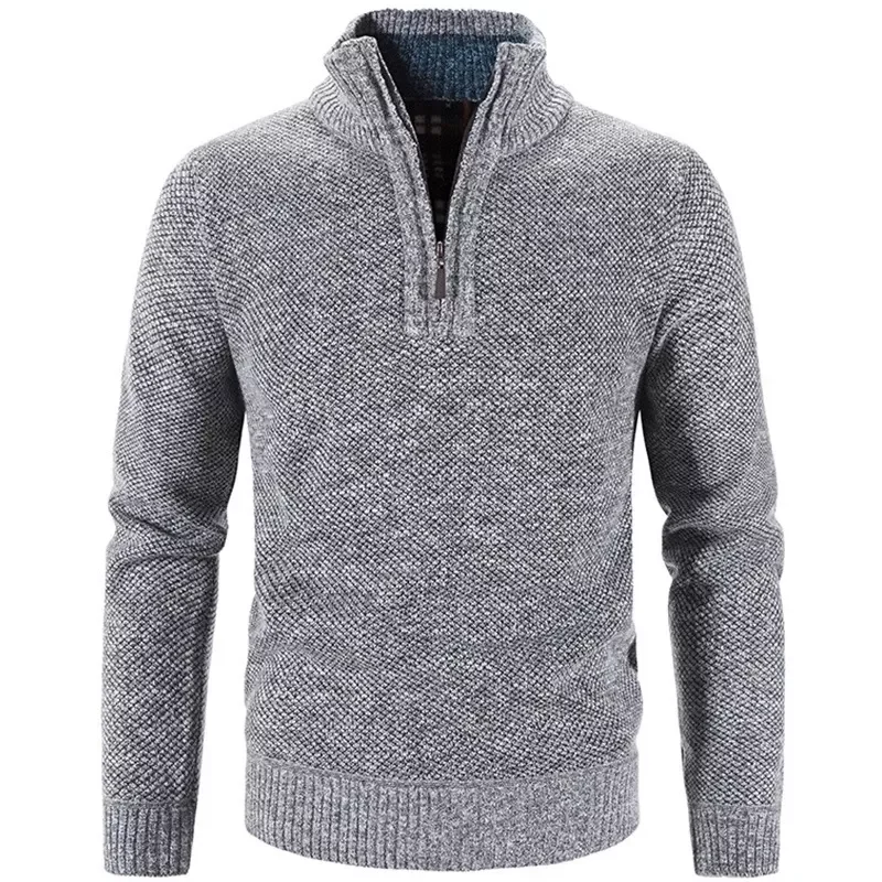New in Men's Fleece Thicker Sweater Half Zipper Turtleneck Warm Pullover Quality Male Slim Knitted Wool Sweaters for Spring