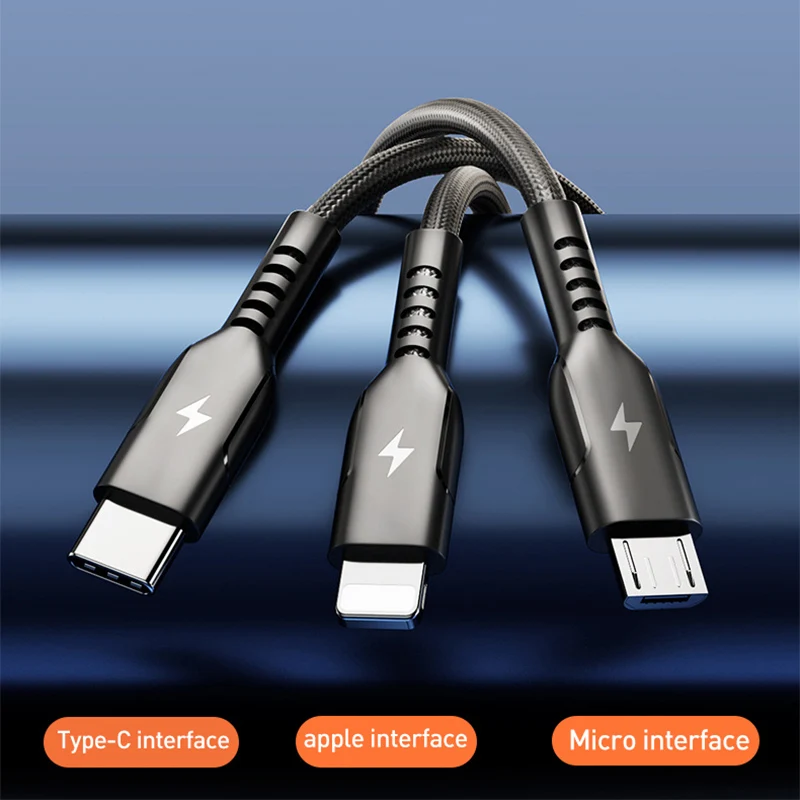 3in1 USB Cable for iPhone 14 13 12 11 Pro max 6A Super Fast Charger Charging Cable for Huawei Samsung S20 Xiaomi Micro USB Wire