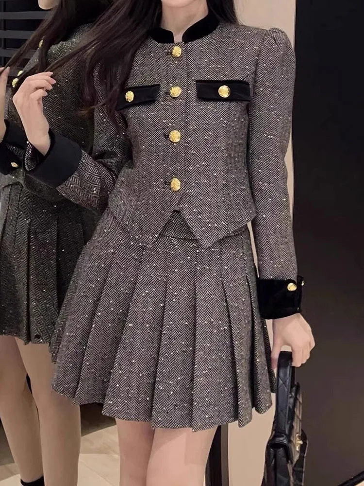 UCXQ элегантные комплекты Tide в европейском стиле лоскутная куртка с высокой талией