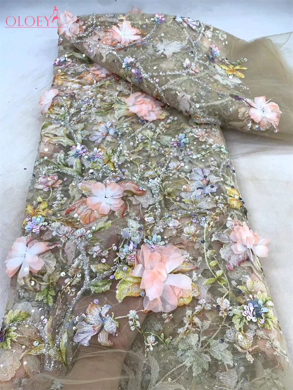 Высококачественная африканская нигерийская элегантная 3D вышитая бисером ткань