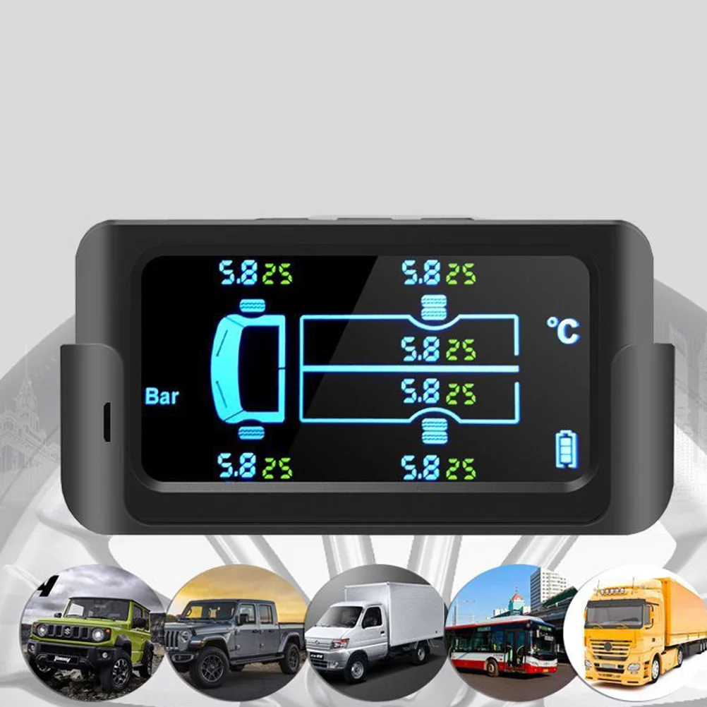 

1Pc 8.5bar Solar Tire Pressure Monitor System For Large Truck RV Wireless General Bus Truck 6 Tire Pressure External (Black)
