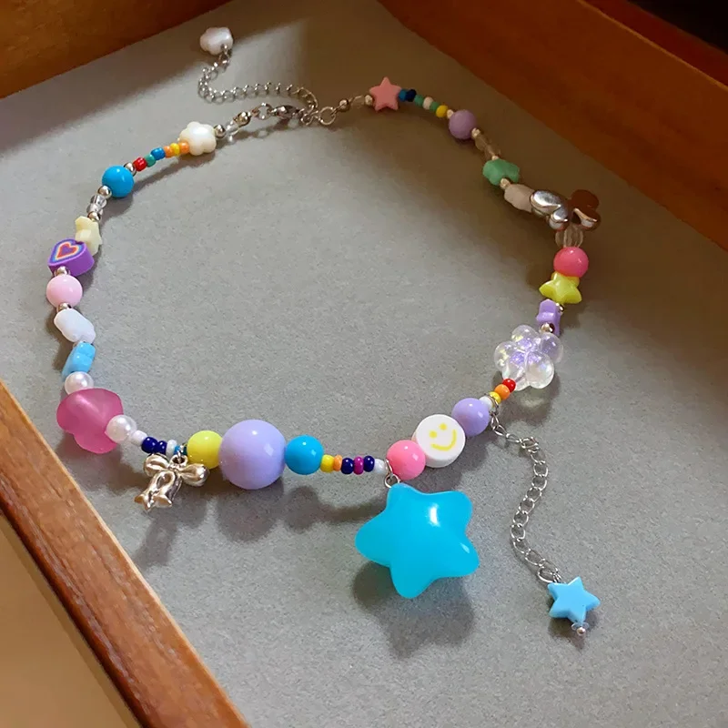 Ожерелье Draweye Y2k с хрустальным жемчугом для женщин Красочные Звезды корейские