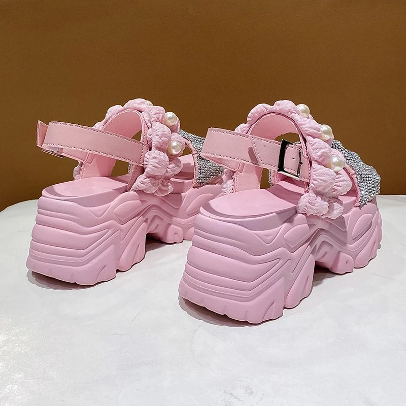 Beach Crystal Wedges Women Sandals 2022 Summer Bling Platform Slippers Woman Thick Bottom Flip Flops High Heels Gladiator Slides