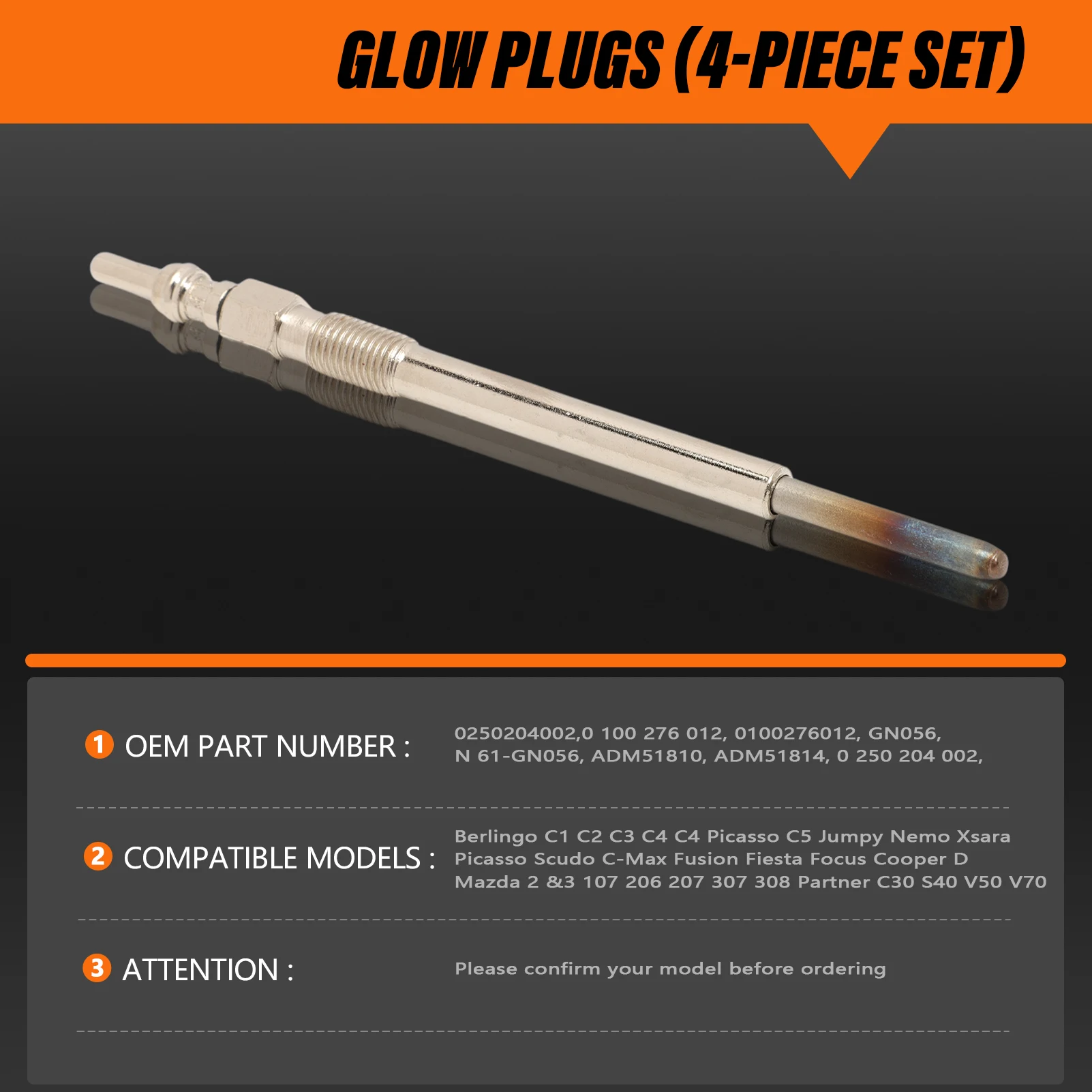 Патрон свечения 1.4hdi 1 6 Jtd TDCi для C-Max Fusion Fiesta Focus Cooper D 107 206 207 307 308 407 0100276012 GN056 0250204002 4