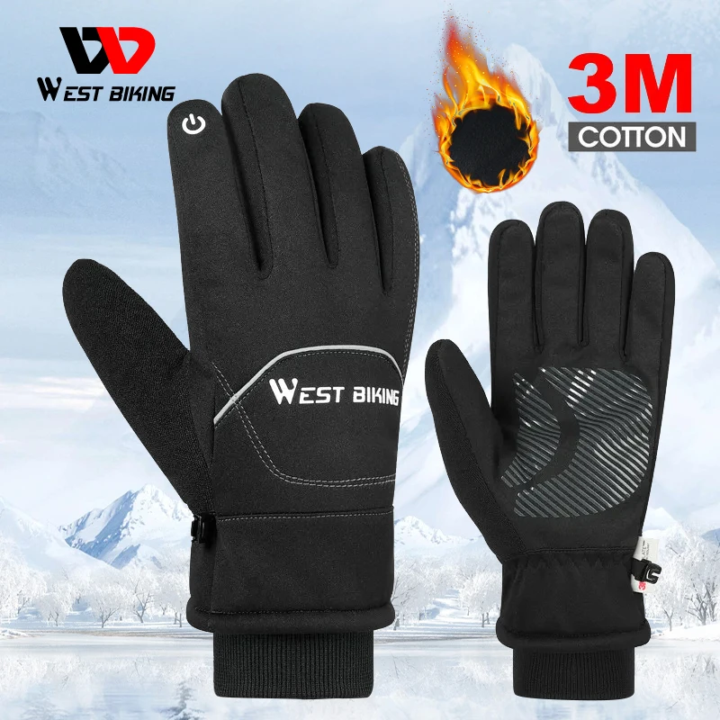 

WEST BIKING/зимние велосипедные перчатки 3 м, теплые ветрозащитные флисовые перчатки для мужчин и женщин, водонепроницаемые мотоциклетные перчатки для катания на лыжах, велосипедные спортивные перчатки