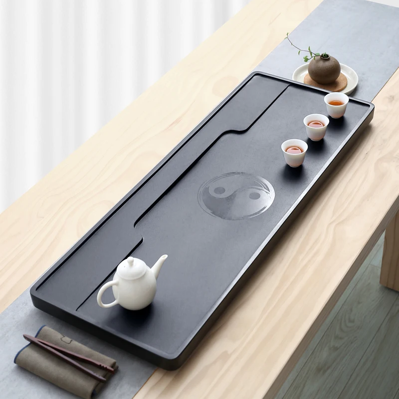 

Black Stone Tray Luxurious Chinese Large Tea Trays Decorative Ceremony Kitchen Plateau Decoratif Offive Accessories CC50CP
