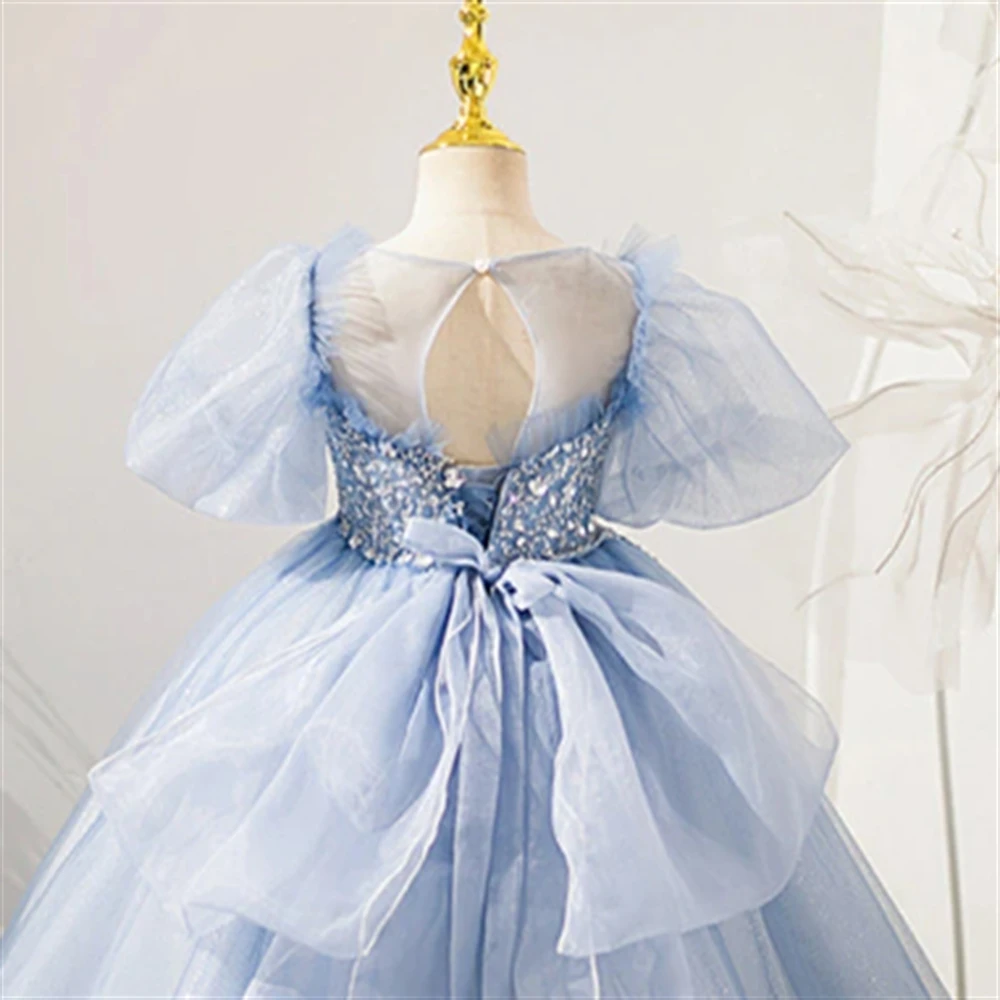 

Фатиновое платье для девочек с цветочным принтом и бантом