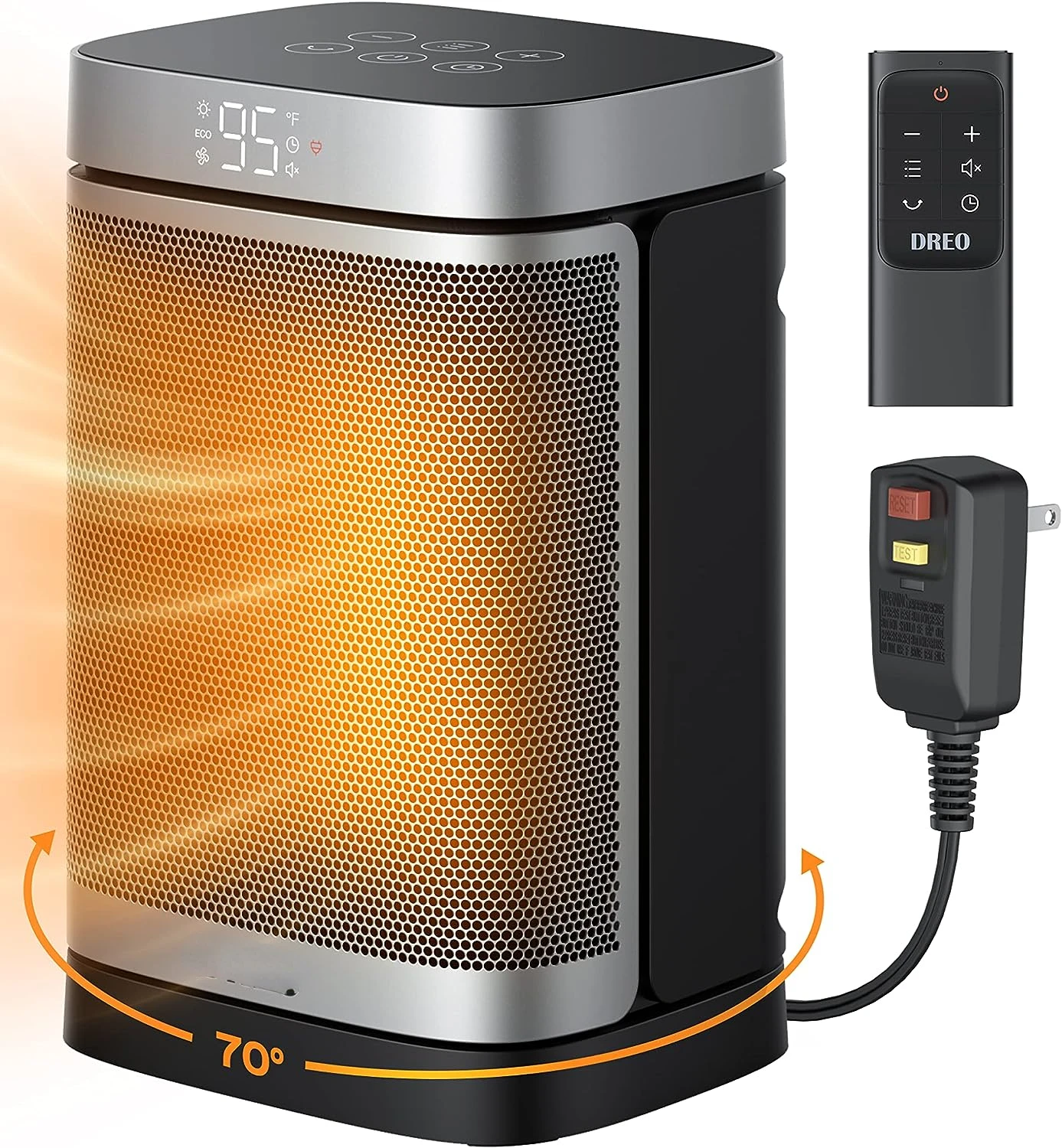 

Space Heater, 2022 Upgraded for Bathroom and Indoor, Portable 1500W Ceramic Heater, 40-95°F Digital Thermostat, 70°Oscillatin
