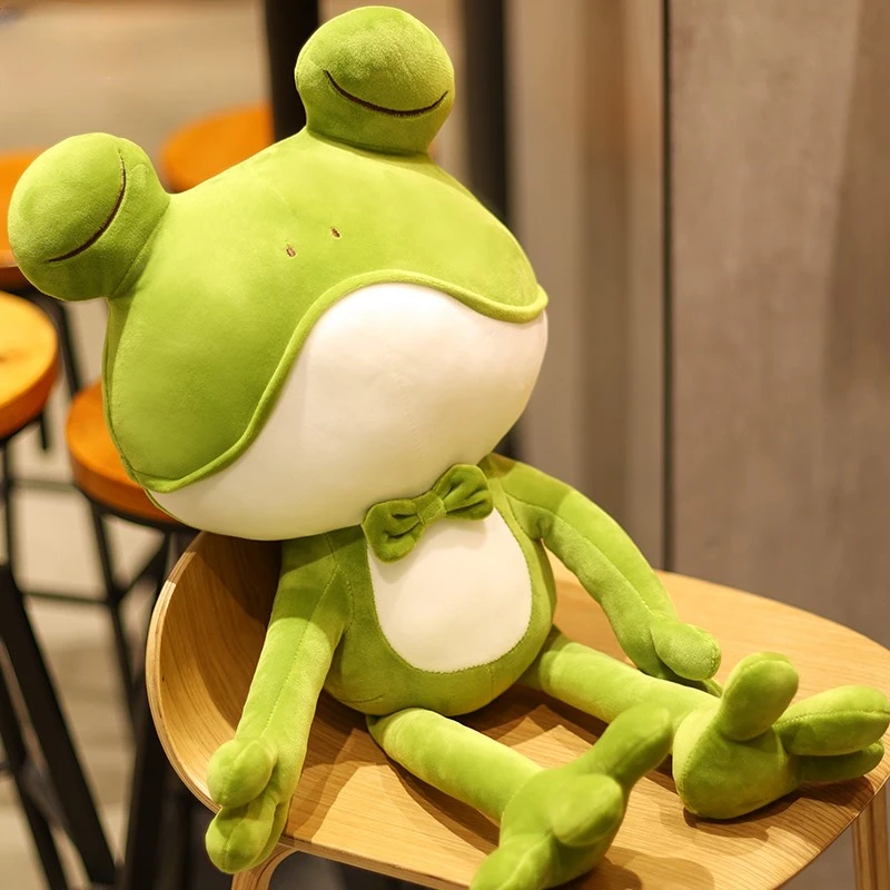 

Sleeping Frog Plush Toy 38-85cm Kawaii Throw Pillow Playful Green Bow Squinting Eye Bed Soothing Rag Doll Children Birthday Gift